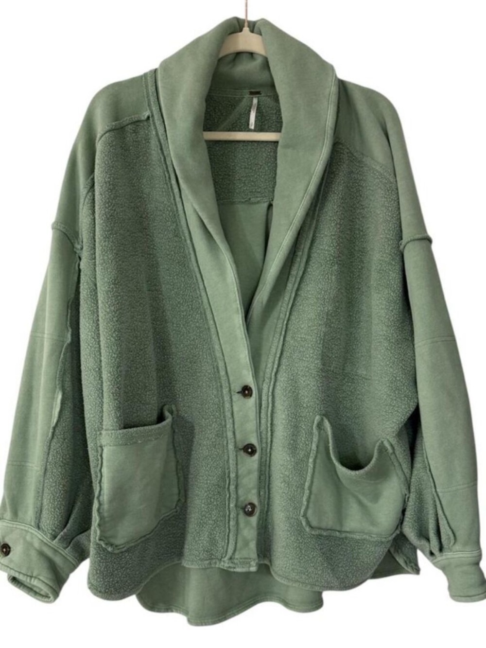 Free People Jordan Slouchy Reversed Fleece Sage Green Jacket Small - Picture 4 of 9